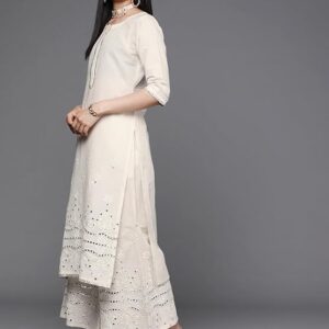Libas Women Embroidered Cotton Straight Kurta & Palazzo With Dupatta